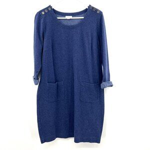 J.Jill Blue Cotton Blend Roll Sleeve Knit Dress Women's Medium Petite
